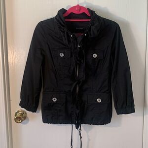 White House black market EUC black ruffled jacket Size 4